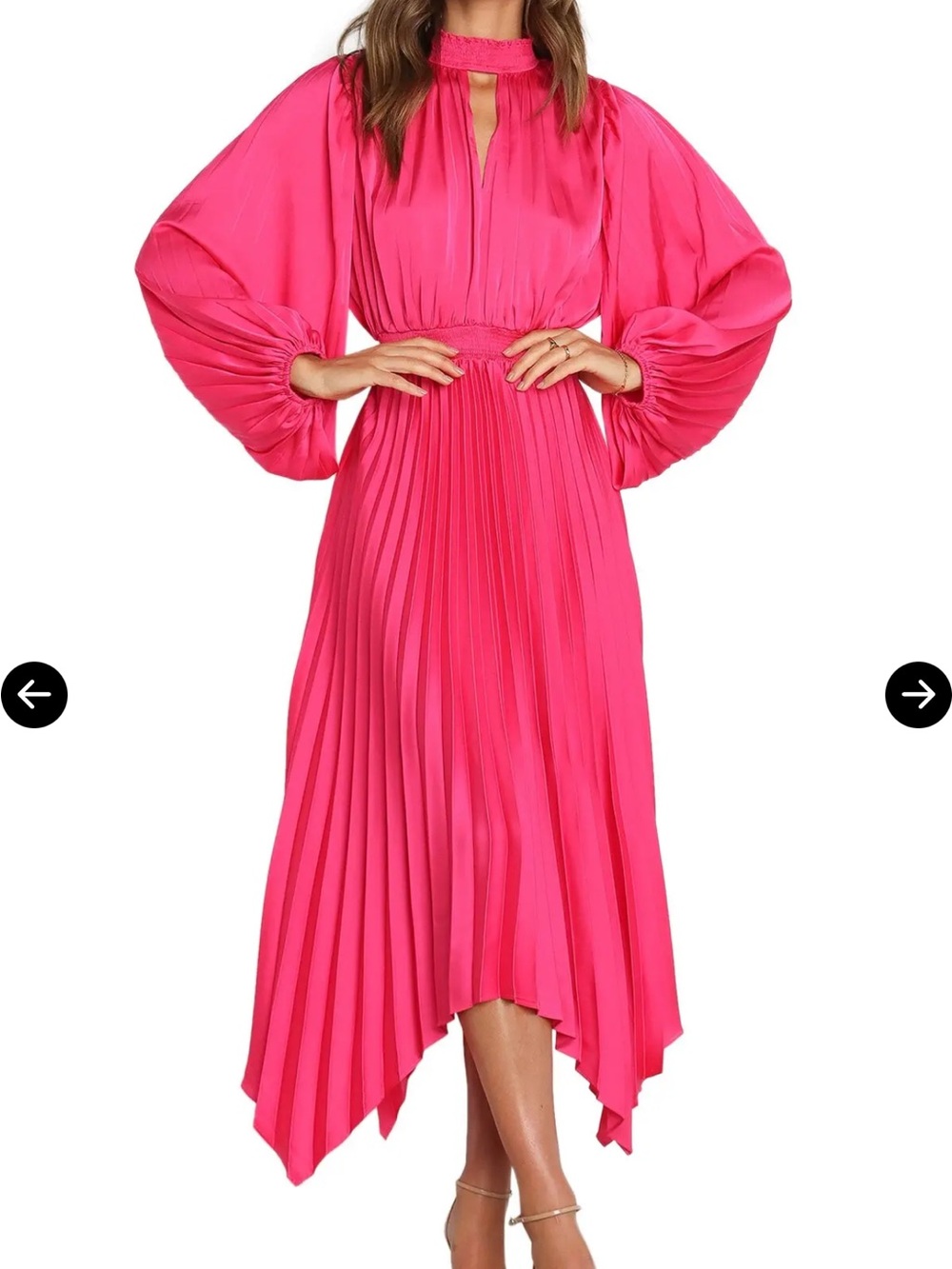 Petal & Pup Eloise Pleated Long Sleeve Midi Dress in Pink